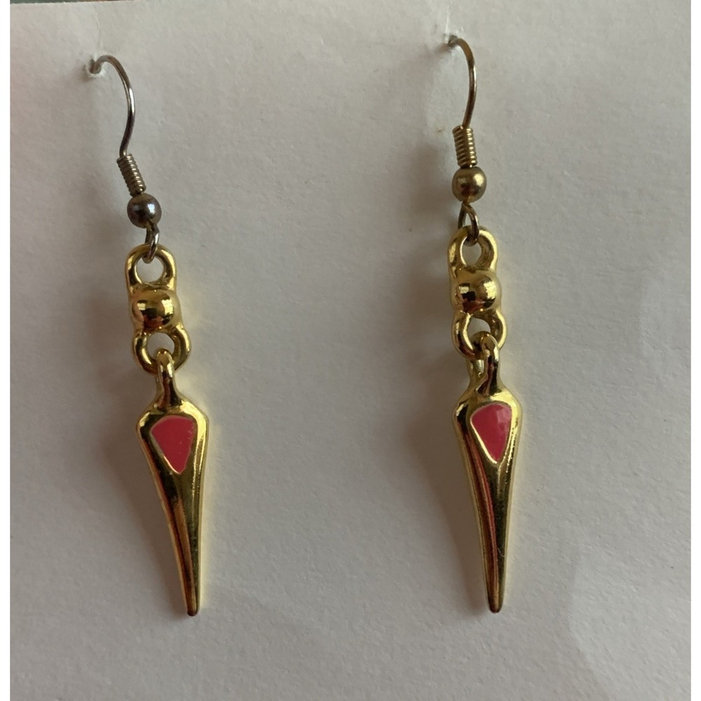 Dangle Drop Pierced Earrings Gold Tone with Pink‎